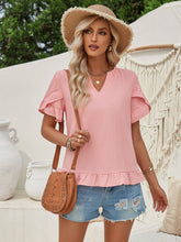 Load image into Gallery viewer, Ruffled Notched Petal Sleeve Blouse | Tops/Tank Tops
