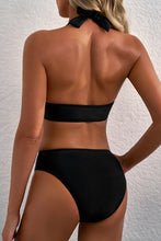 Load image into Gallery viewer, Black Sheer Mesh Edged Halter V Neck Push Up Bikini
