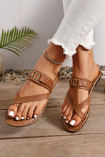 Load image into Gallery viewer, Chestnut Cross Toe Metal Buckle Leathered Flat Slippers | Shoes &amp; Bags/Slippers
