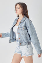 Load image into Gallery viewer, RISEN Denim Jacket | Full Size Button Cropped Denim Jacket
