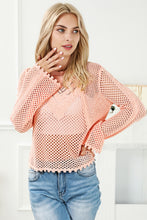 Load image into Gallery viewer, Pink Sweater | Pink Hollowed Eyelets Knit Bell Sleeve

