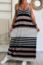 Load image into Gallery viewer, Multicolour Mixed Stripes Spaghetti Straps V Neck Maxi Dress | Dresses/Maxi Dresses
