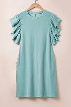 Load image into Gallery viewer, Mini Dress | Blue Textured Ruffled Flutter Sleeve Dress
