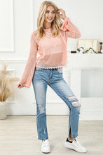 Load image into Gallery viewer, Pink Sweater | Pink Hollowed Eyelets Knit Bell Sleeve

