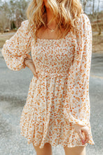 Load image into Gallery viewer, Apricot Boho Floral Smocked Puff Sleeve Mini Dress
