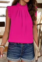 Load image into Gallery viewer, Pink Sleeveless Top | Pleated Mock Neck Frilled Sleeveless Top

