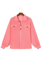 Load image into Gallery viewer, Pink Corded Flap Pocket Henley Top | Tops/Long Sleeve Tops
