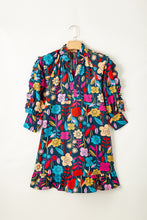 Load image into Gallery viewer, Green Floral Print Puff Sleeve Ruffled Mini Dress | Dresses/Floral Dresses
