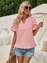 Load image into Gallery viewer, Ruffled Notched Petal Sleeve Blouse | Tops/Tank Tops
