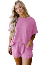 Load image into Gallery viewer, Phalaenopsis Ribbed Textured Knit Loose Fit Tee and Shorts Set | Two Piece Sets/Short Sets
