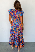 Load image into Gallery viewer, Dark Blue Boho Floral V Neck Ruffle Tiered Long Dress
