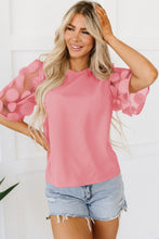 Load image into Gallery viewer, Half Sleeve Blouse | Dusty Pink Contrast Applique Mesh Top
