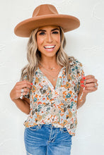Load image into Gallery viewer, Multicolor Split V Neck Puff Sleeve Flower Print Blouse | Tops/Blouses &amp; Shirts
