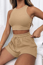 Load image into Gallery viewer, Womens Shorts Set-Round Neck Top and Drawstring Shorts Set | shorts set
