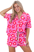 Load image into Gallery viewer, Pink Flower Print Short Sleeve Shirt Pajamas Set | Loungewear &amp; Sleepwear/Sleepwear
