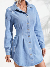 Load image into Gallery viewer, Distressed Denim Dress | Button Up Long Sleeve Dress

