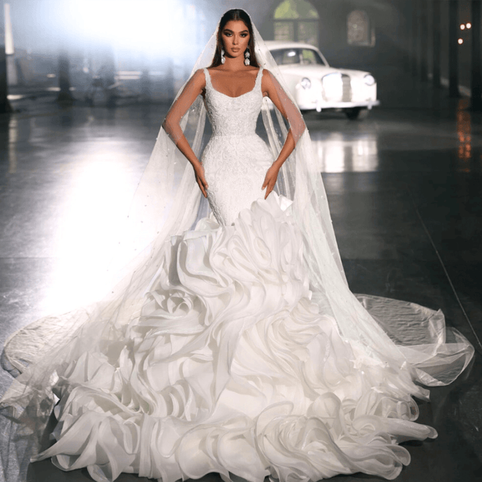 Mermaid Wedding Dress- Lace Wedding Dress |  Spaghetti Straps | Wedding Dresses