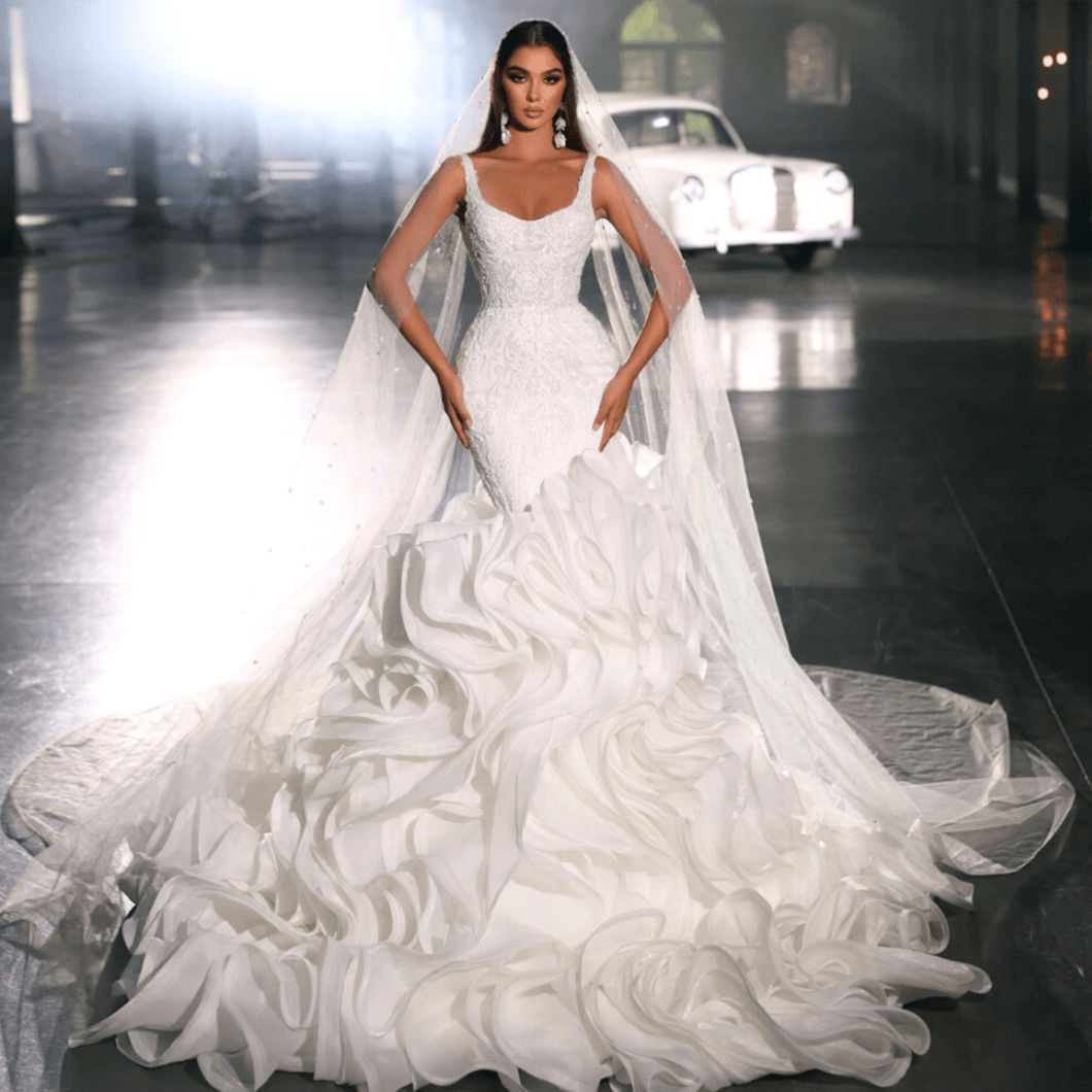 Mermaid Wedding Dress- Lace Wedding Dress |  Spaghetti Straps | Wedding Dresses