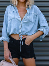 Load image into Gallery viewer, Womens Denim Blouse | Blue Denim Top with Front Tie | Denim Jacket
