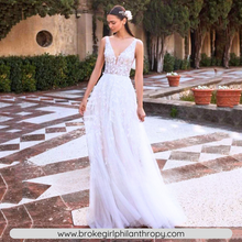 Load image into Gallery viewer, Bohemian Deep V-Neck Lace Wedding Dress-Backless Broke Girl Philanthropy
