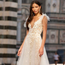 Load image into Gallery viewer, Beach Wedding Dress-Lace A Line Side Split Beach Wedding Gown | Wedding Dresses
