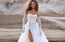Load image into Gallery viewer, Beach Wedding Dress-Bohemian Lace Off Shoulder Wedding Gown | Wedding Dresses
