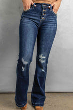 Load image into Gallery viewer, Blue Jeans-Button Fly Distressed Bootcut Blue Jeans | Blue Jeans
