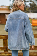 Load image into Gallery viewer, Womens Jacket-Buttoned Collared Neck Denim Jacket with Pockets
