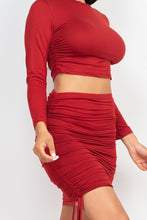 Load image into Gallery viewer, Ruched Side Crop Top &amp; Drawstring Skirt Set
