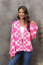 Load image into Gallery viewer, Womens Sweater-Checkered Open Front Drop Shoulder Cardigan | Coat &amp; Jacket &amp; Cardigan
