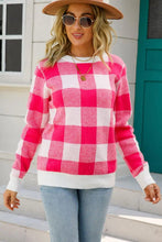 Load image into Gallery viewer, Womens Blouse-Checkered Ribbed Trim Knit Pullover | Coat &amp; Jacket &amp; Cardigan

