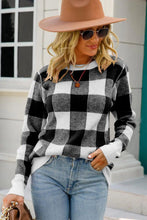 Load image into Gallery viewer, Womens Blouse-Checkered Ribbed Trim Knit Pullover | Coat &amp; Jacket &amp; Cardigan
