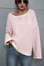 Load image into Gallery viewer, Womens Blouse-Contrast Detail Dropped Shoulder Knit Pullover | Tops/Blouses &amp; Shirts
