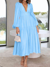 Load image into Gallery viewer, Womens Maxi Dress-Deep V-Neck Balloon Sleeve Plain Maxi Dress
