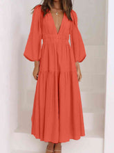 Load image into Gallery viewer, Womens Maxi Dress-Deep V-Neck Balloon Sleeve Plain Maxi Dress
