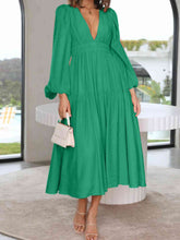 Load image into Gallery viewer, Womens Maxi Dress-Deep V-Neck Balloon Sleeve Plain Maxi Dress
