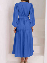Load image into Gallery viewer, Womens Maxi Dress-Deep V-Neck Balloon Sleeve Plain Maxi Dress
