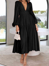Load image into Gallery viewer, Womens Maxi Dress-Deep V-Neck Balloon Sleeve Plain Maxi Dress
