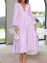 Load image into Gallery viewer, Womens Maxi Dress-Deep V-Neck Balloon Sleeve Plain Maxi Dress
