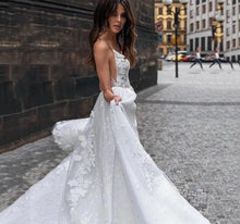 Load image into Gallery viewer, Backless Beach Wedding Dress-Deep V-Neck Lace Bridal Gown | Wedding Dresses
