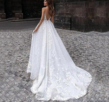 Load image into Gallery viewer, Backless Beach Wedding Dress-Deep V-Neck Lace Bridal Gown | Wedding Dresses
