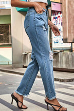 Load image into Gallery viewer, Blue Jeans-Distressed Buttoned Loose Fit Blue Jeans | Blue Jeans
