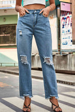 Load image into Gallery viewer, Blue Jeans-Distressed Buttoned Loose Fit Blue Jeans | Blue Jeans
