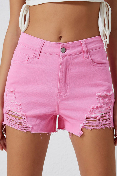 Jean Shorts-Pink Distressed Denim Shorts | Jean Shorts