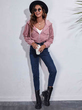 Load image into Gallery viewer, Womens Jacket-Drawstring Hooded Zip Up Jacket with Pockets
