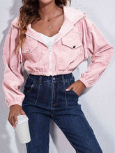 Load image into Gallery viewer, Womens Jacket-Drawstring Hooded Zip Up Jacket with Pockets
