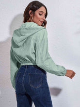 Load image into Gallery viewer, Womens Jacket-Drawstring Hooded Zip Up Jacket with Pockets
