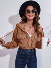 Load image into Gallery viewer, Womens Jacket-Drawstring Hooded Zip Up Jacket with Pockets
