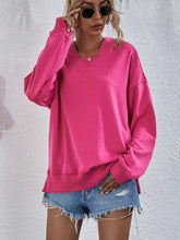 Load image into Gallery viewer, Womens Top-Pink Dropped Shoulder Slit Hoodie
