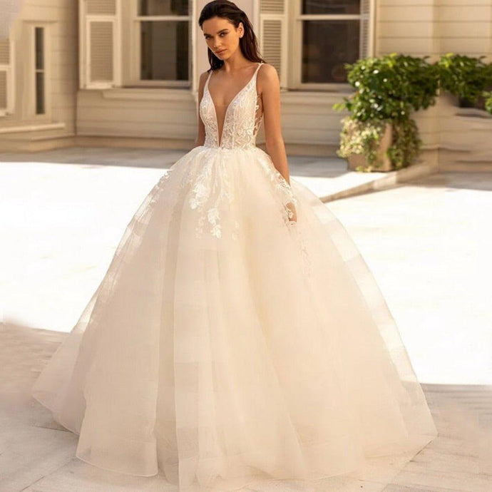 Sexy Wedding Dress-Backless Lace Applique Princess Dress | Wedding Dresses